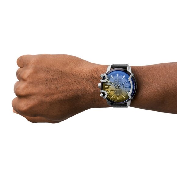 NWT DIESEL Men's Diesel Griffed Chronograph Black Leather Watch 48mm - Picture 3 of 3